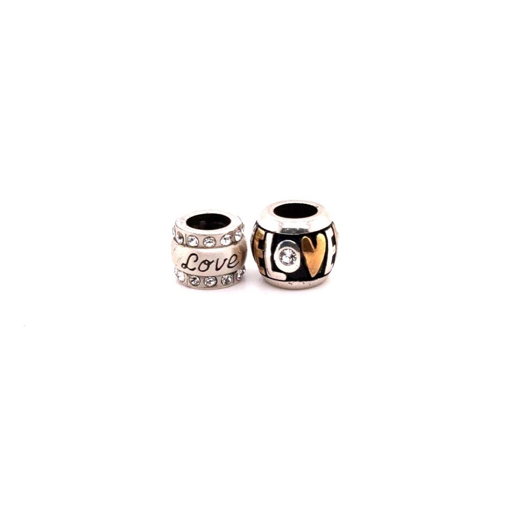 Brighton Love Charm and Crystal Spacer Bead Set Mixed Metal Silver Gold Tone